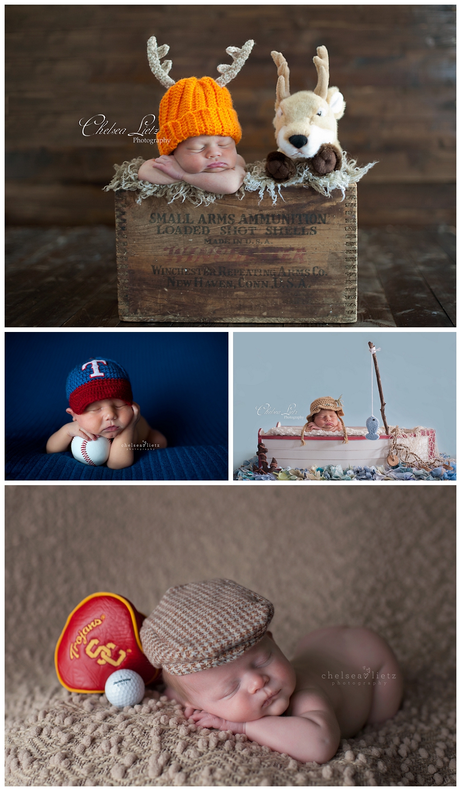Baby Boy Newborn Portraits * Sports, Hunting, Fireman & Cowboy Babies *  Themed Newborn Shoots