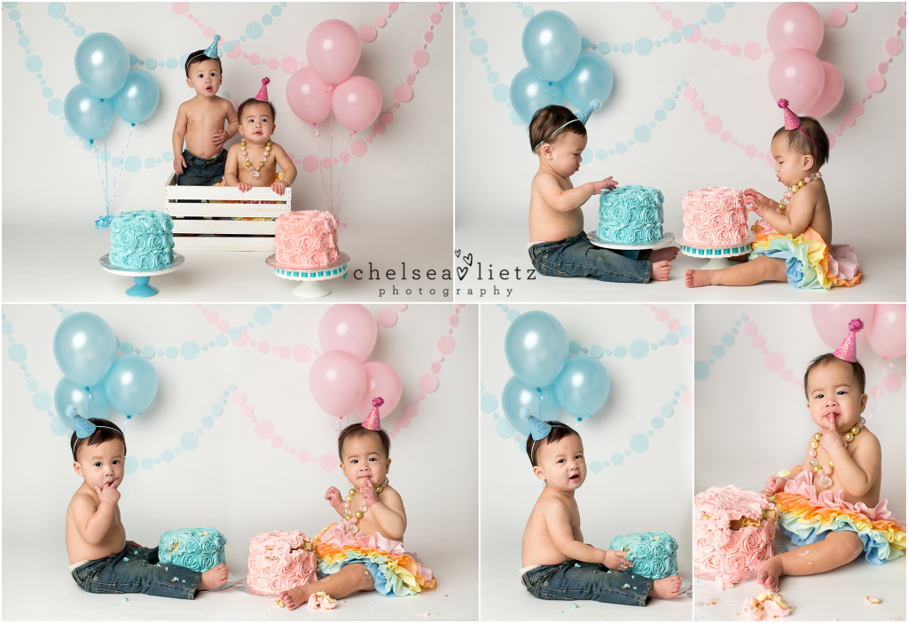 twin first birthday cake smash pics in San Antonio | Chelsea Lietz Photography