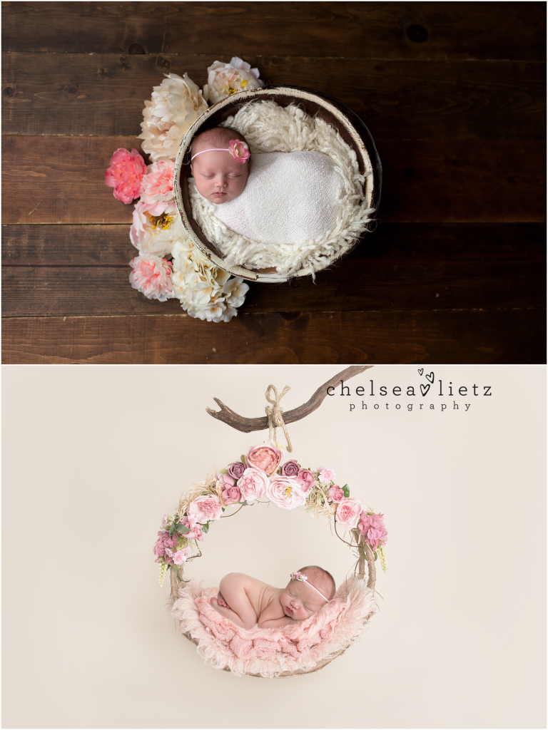 baby girl photo in floral swing | Chelsea Lietz Photography